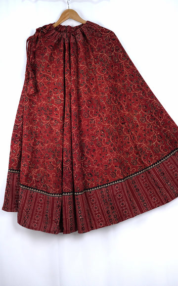 Wine Red Ajrakh Cotton Skirt