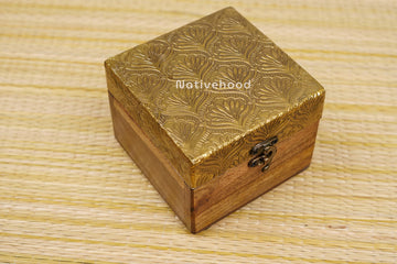 Wooden Jewellery Box with Brass Emboss 5*5inch