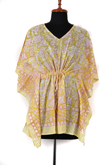 Yamira Hand Block Print Mul Cotton Short Kaftan