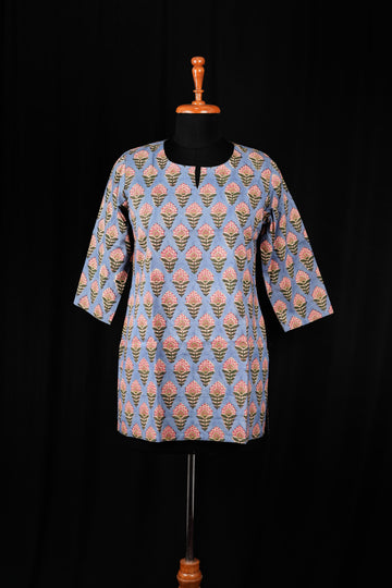 Roya Hand BlockPrint Cotton Short Kurti