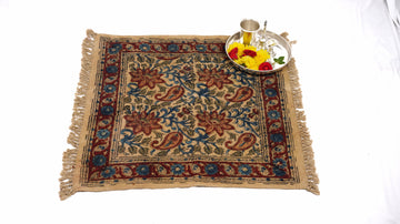 Kalamkari Yellow Block Printed Cotton Mat (26/22inches)