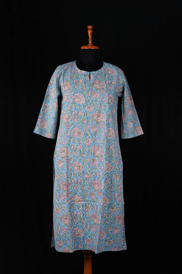 Neel Hand BlockPrint Cotton Long Kurta