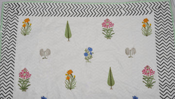 Green and White Multi Design Block Print Dohar