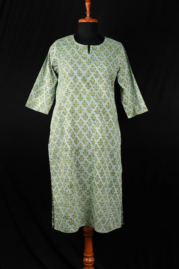 Mist Hand BlockPrint Cotton Long Kurta