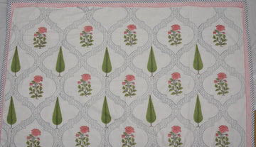 Green Tree and Flower Block Print Dohar