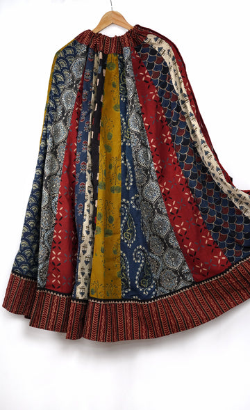 Ajrakh Multi Color - 24 Kali Patchwork Cotton Skirt