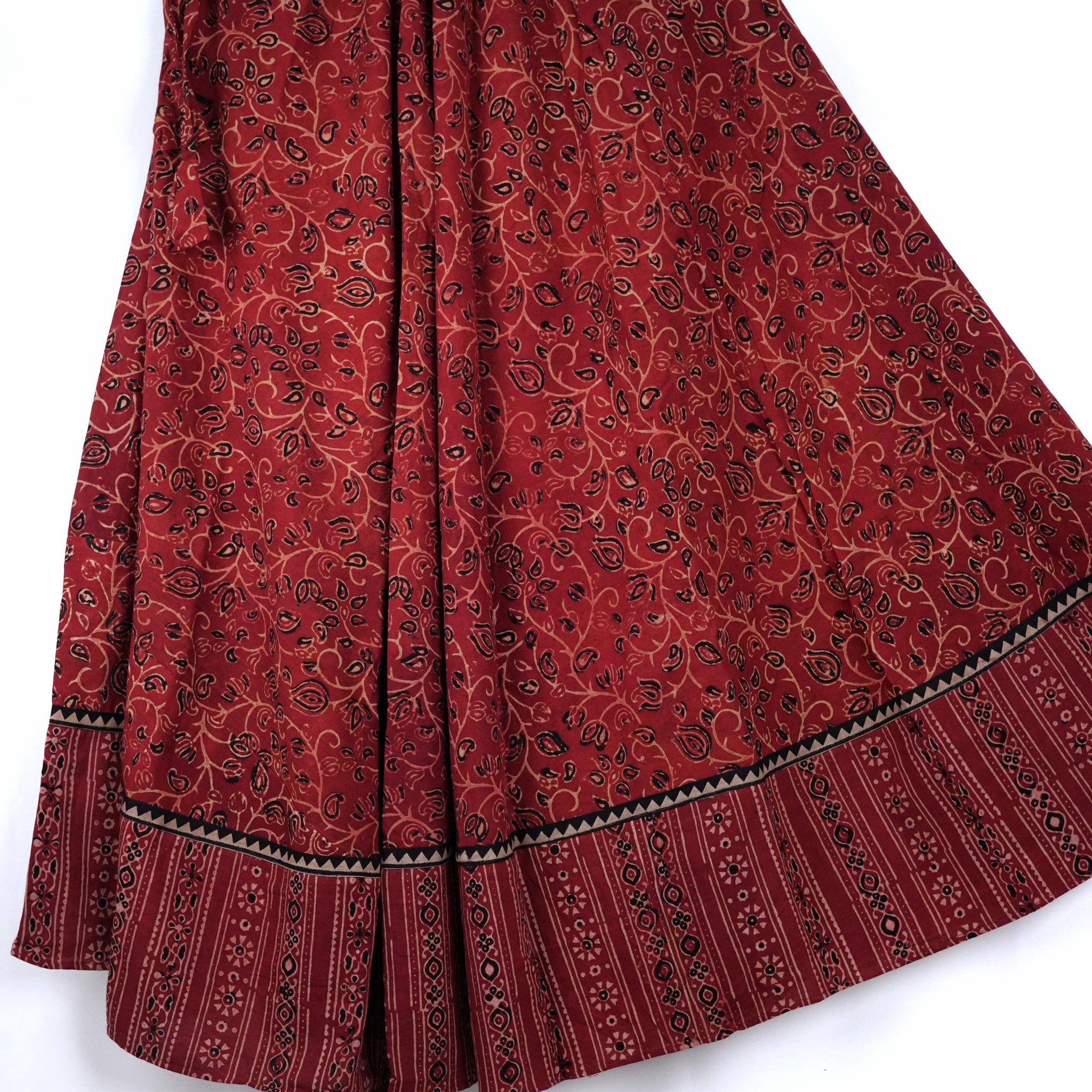 Wine Red Ajrakh Cotton Skirt