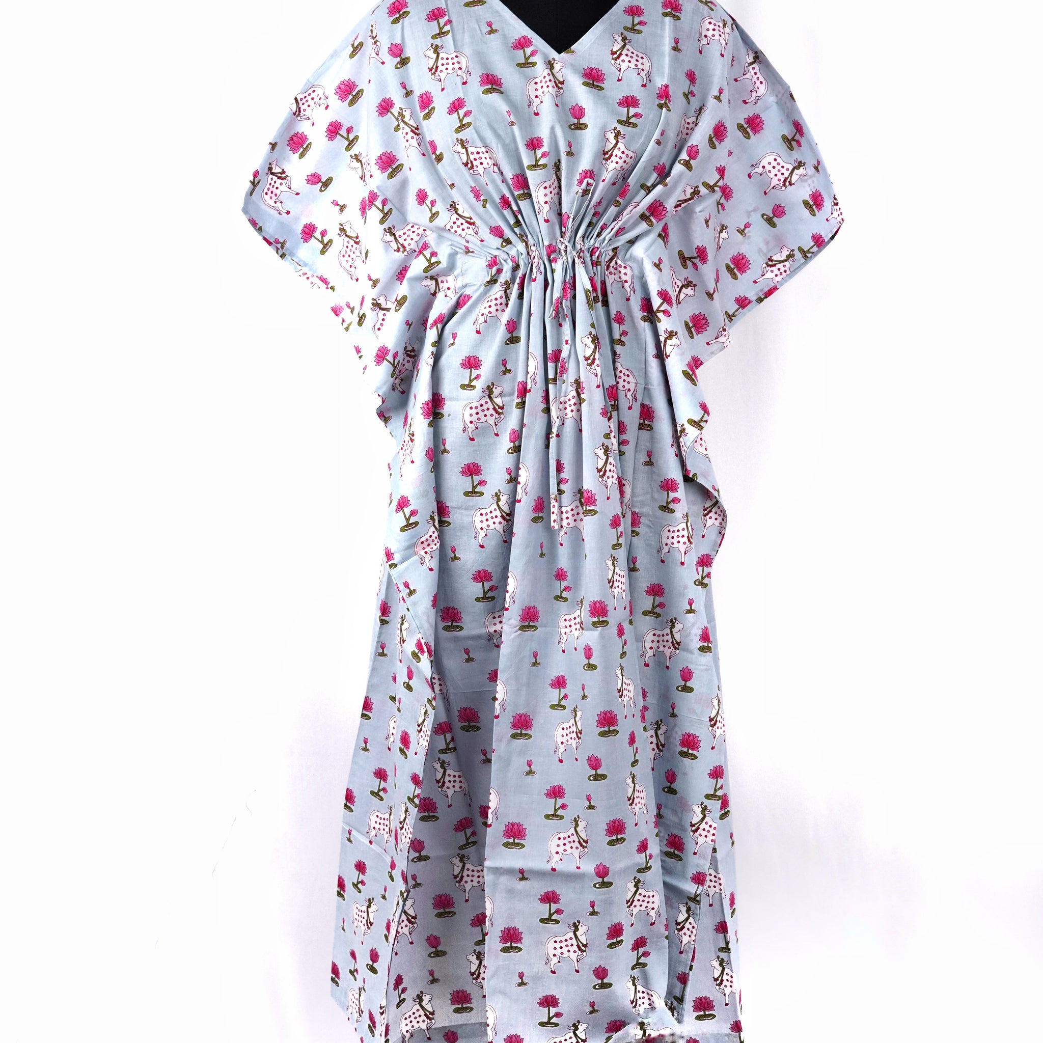 Saila Printed Cotton Long Kaftan