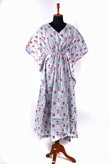 Saila Printed Cotton Long Kaftan