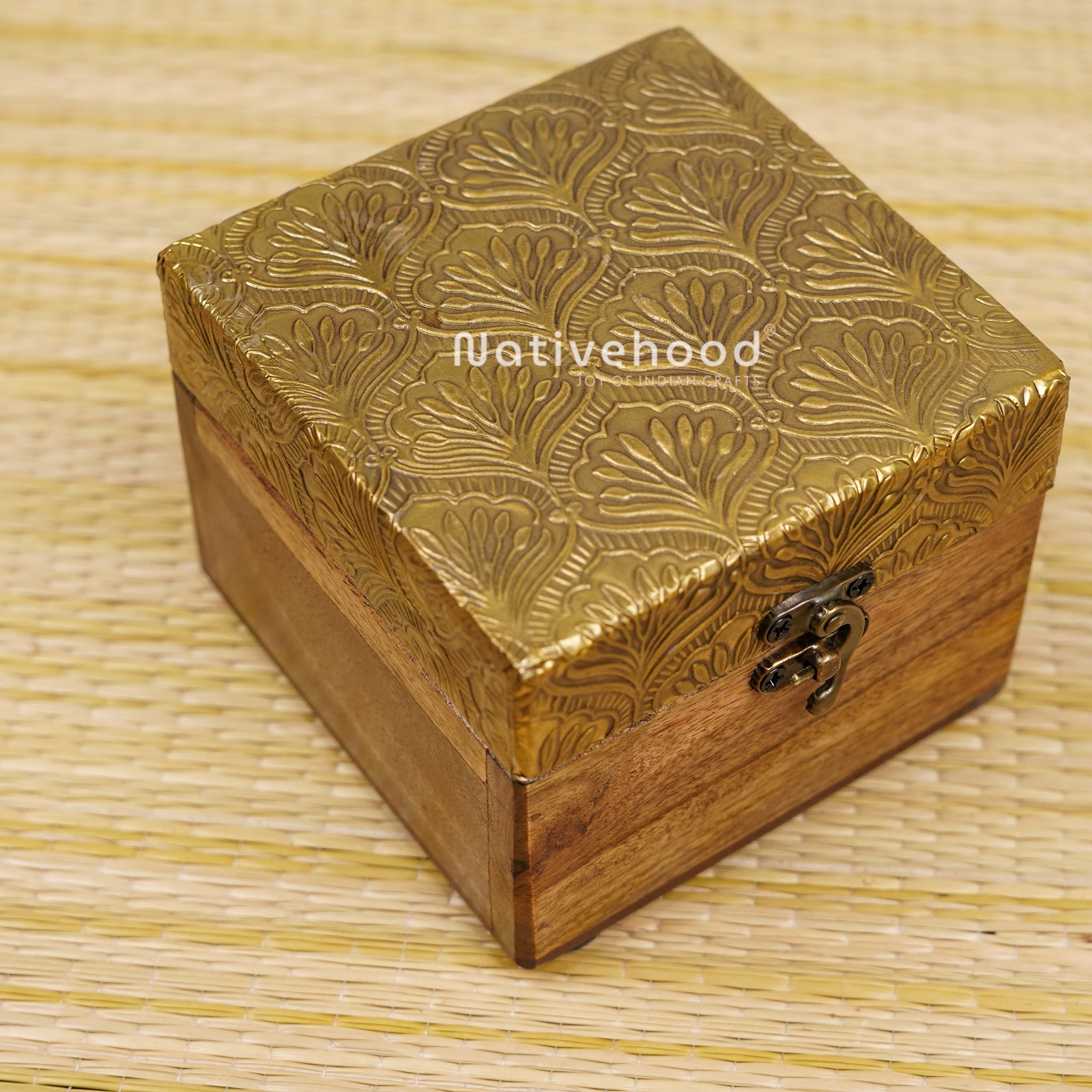 Wooden Jewellery Box with Brass Emboss 5*5inch