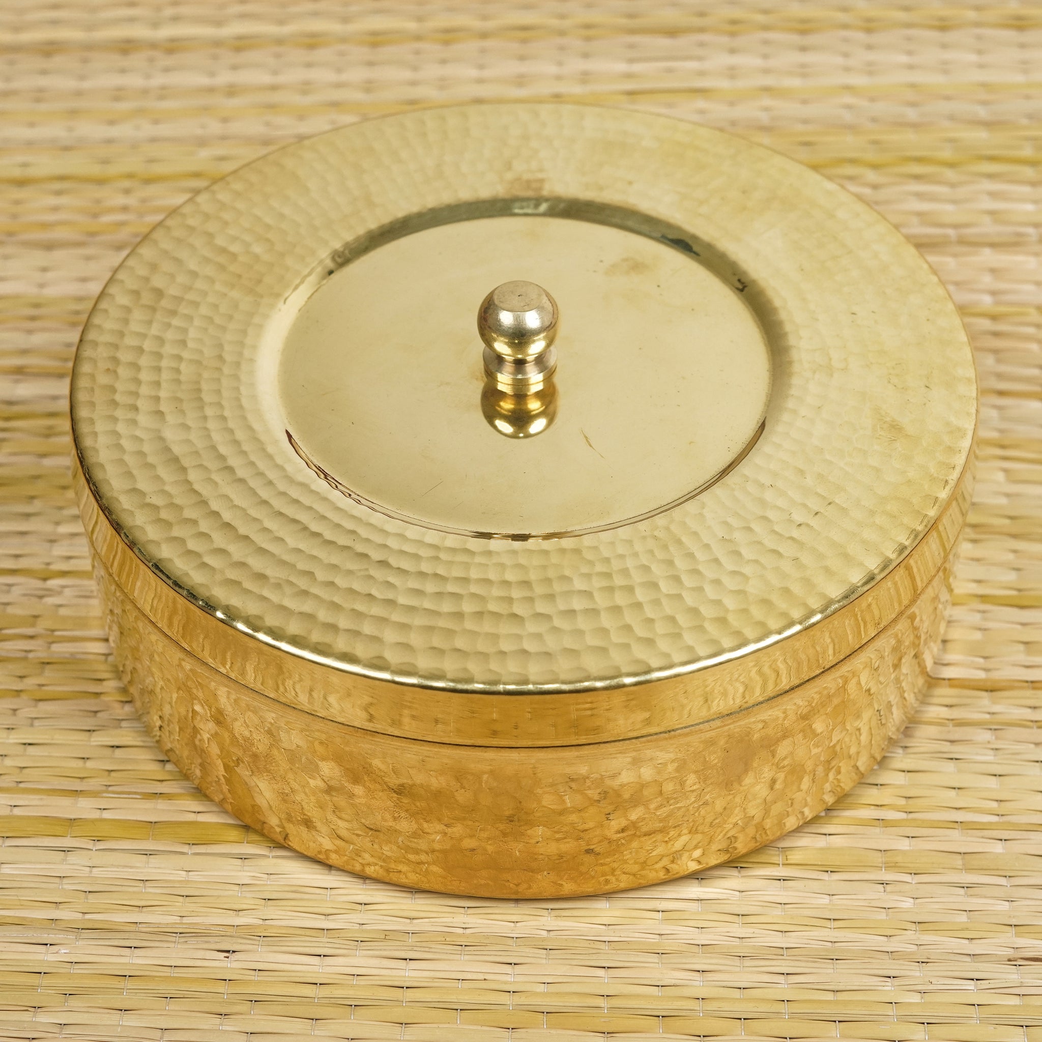 Brass Masala Box – Glossy Hammered Design (7 Inch, Heavy) With 7 Containers