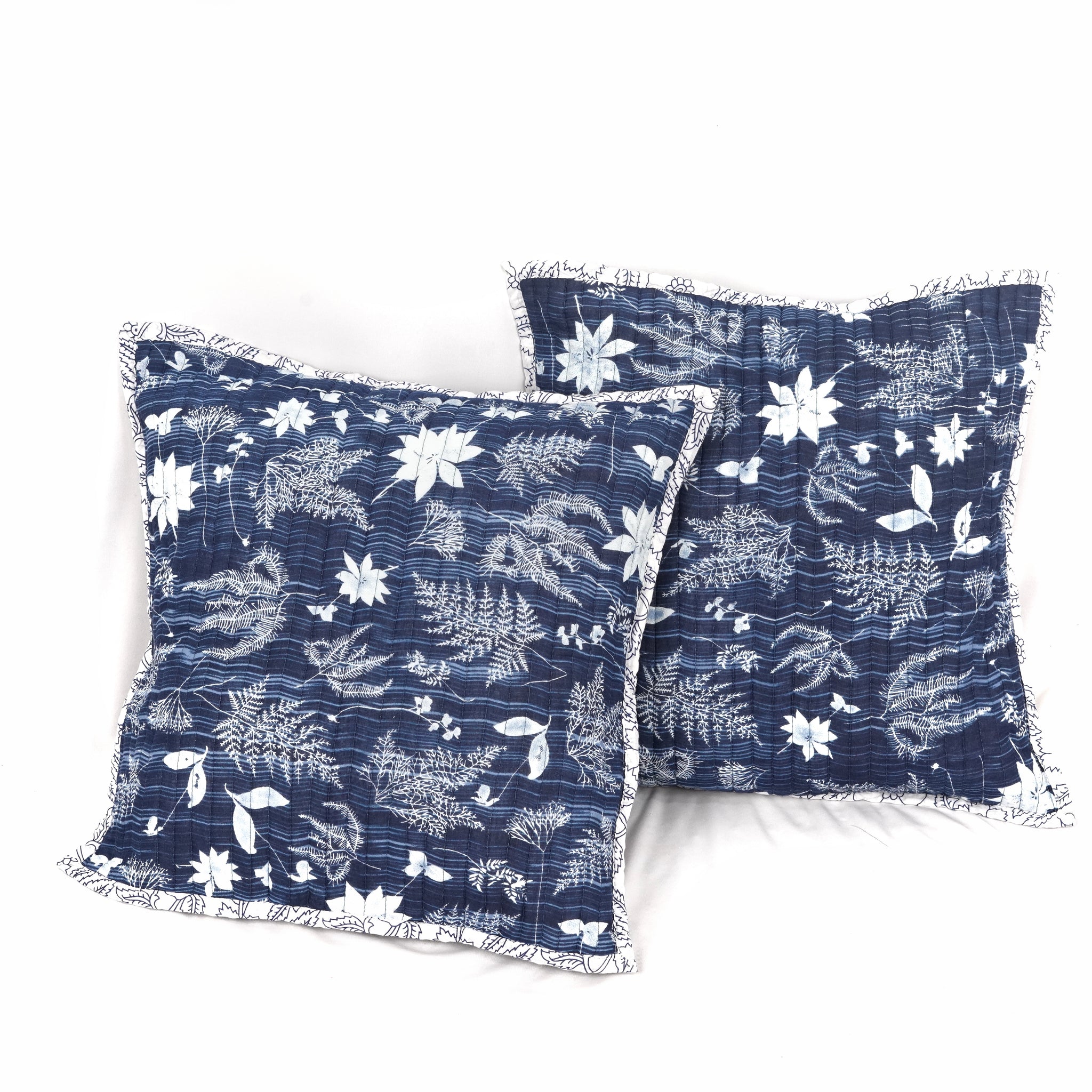 Indurekha Quilted Cushion Cover Mul Cotton Indigo