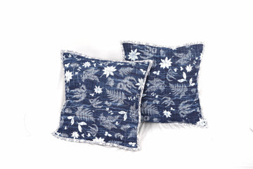Indurekha Quilted Cushion Cover Mul Cotton Indigo