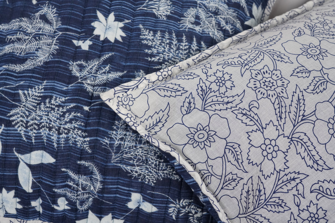 Indurekha Quilted Cushion Cover Mul Cotton Indigo