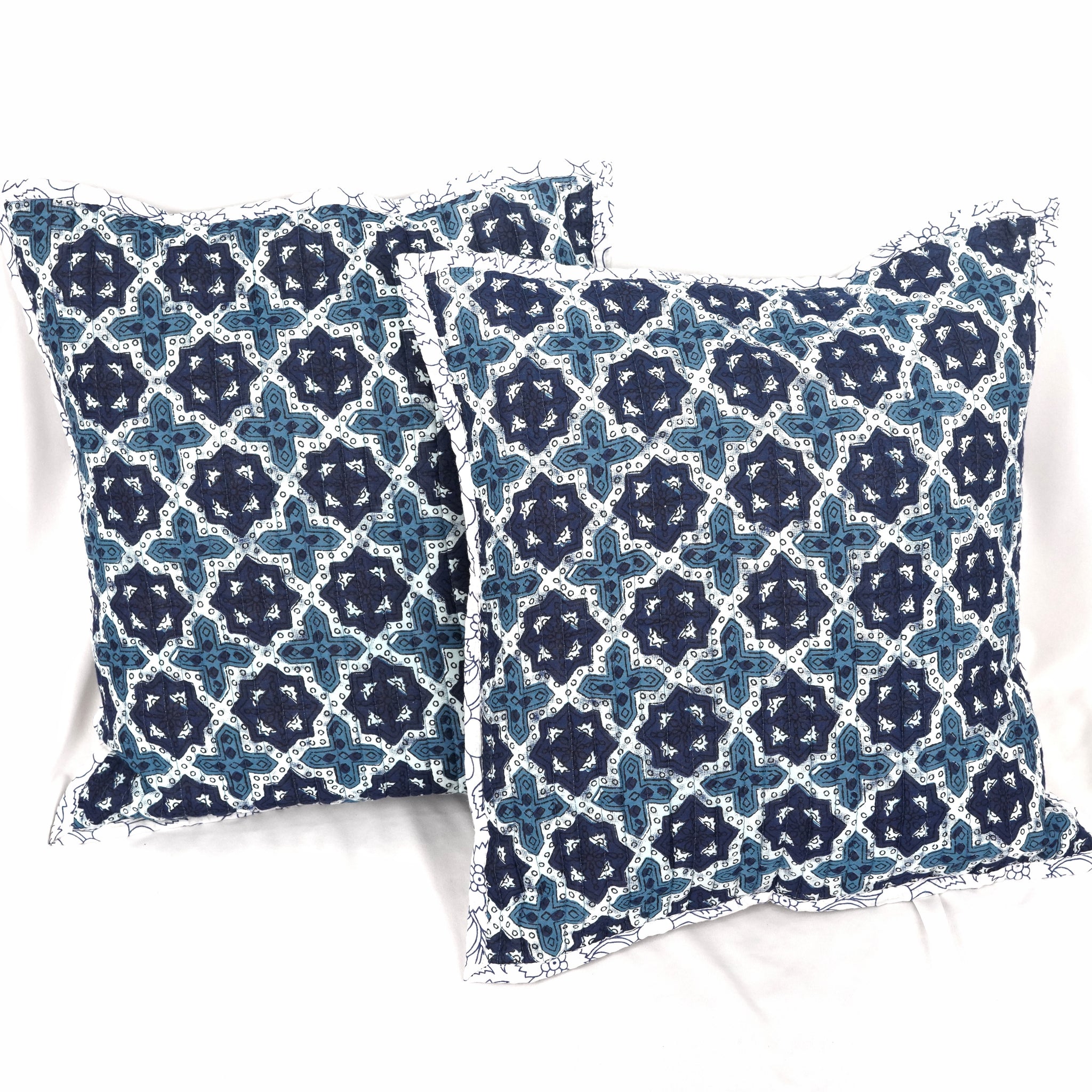 Raniya Quilted Cushion Cover Mul Cotton Indigo