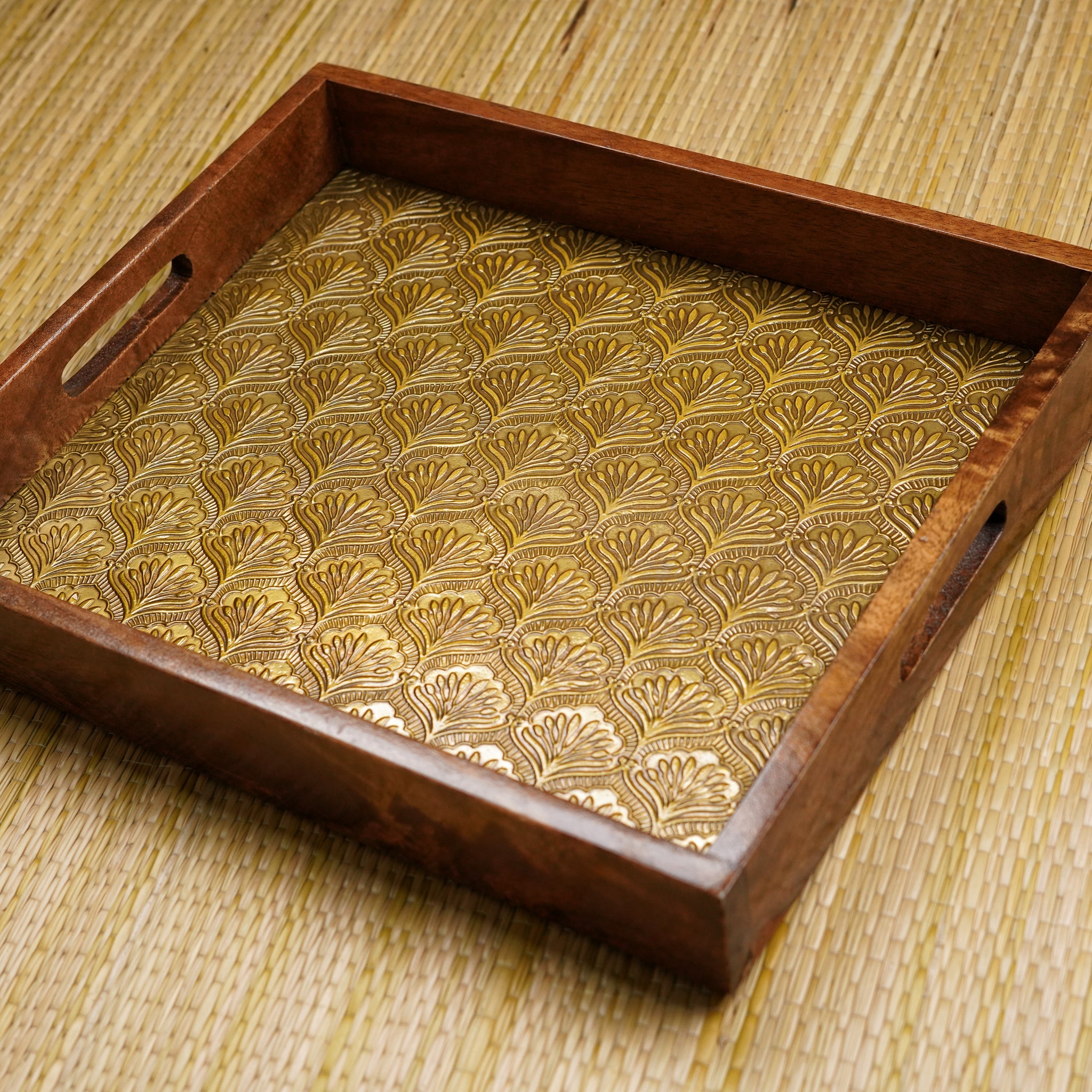 Wooden Serving Tray with Brass Emboss 12*10inch