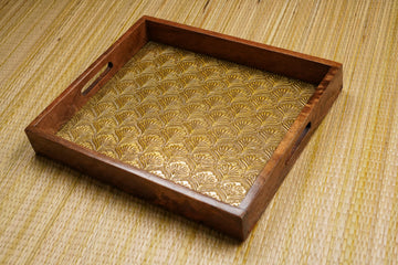 Wooden Serving Tray with Brass Emboss 12*10inch