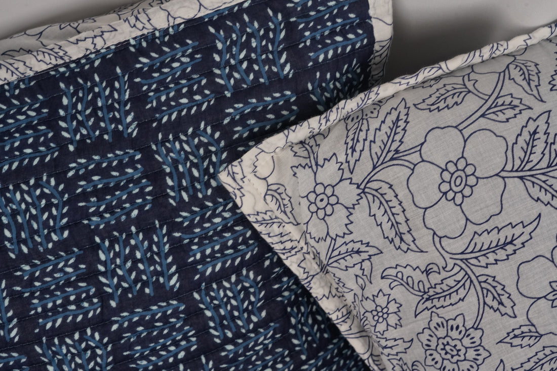 Meharin Quilted Cushion Cover Mul Cotton Indigo