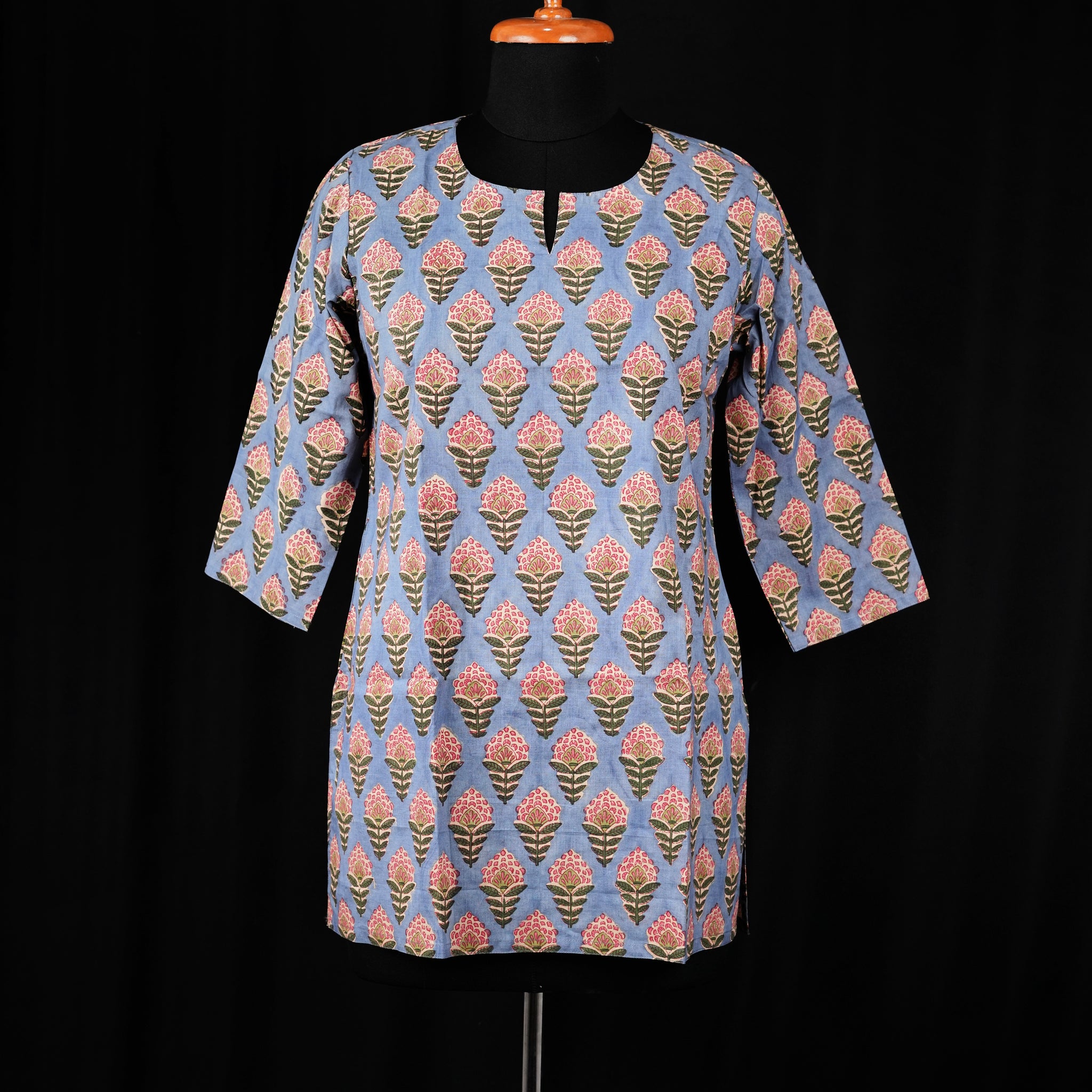 Roya Hand BlockPrint Cotton Short Kurti