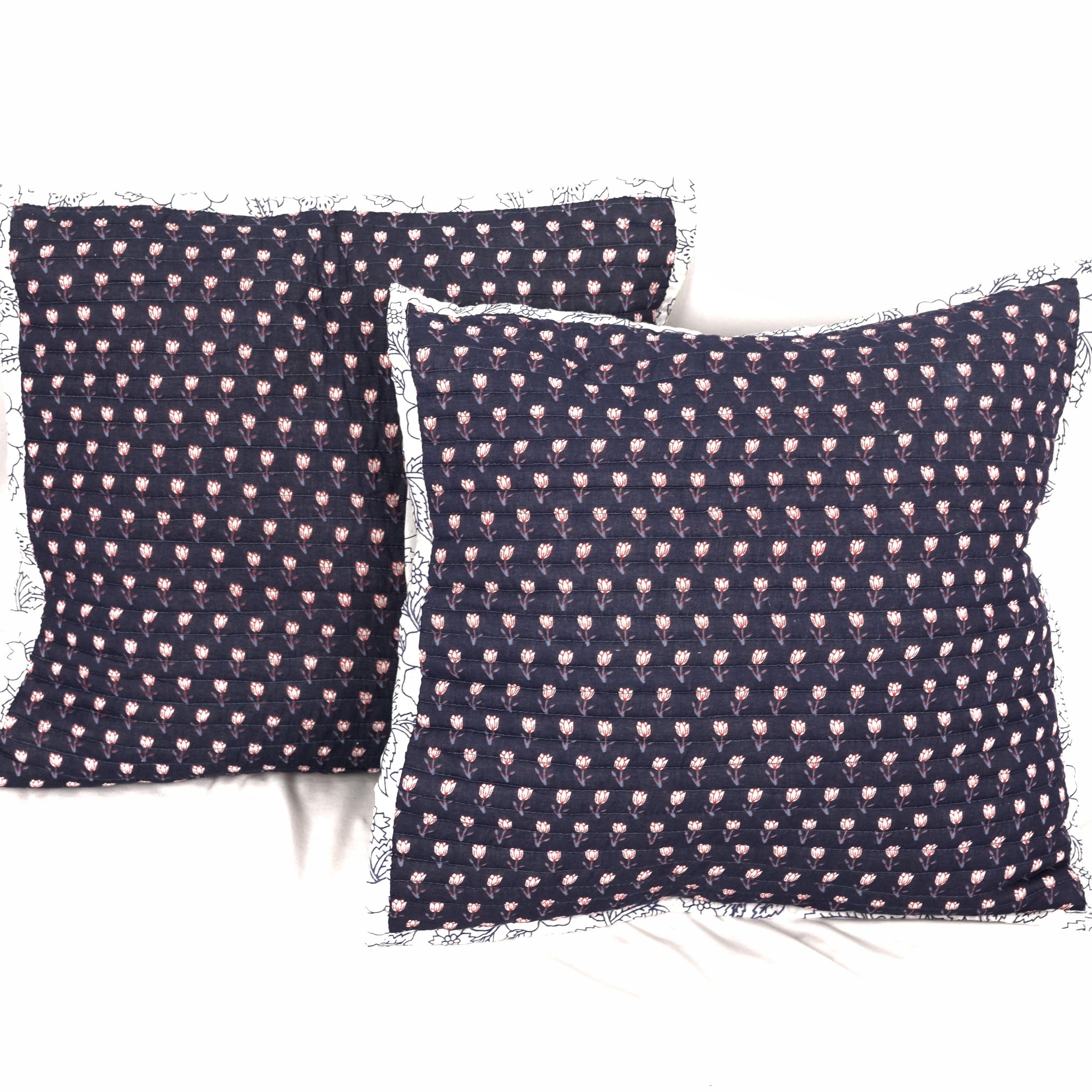 Kamal Quilted Cushion Cover Mul Cotton Indigo
