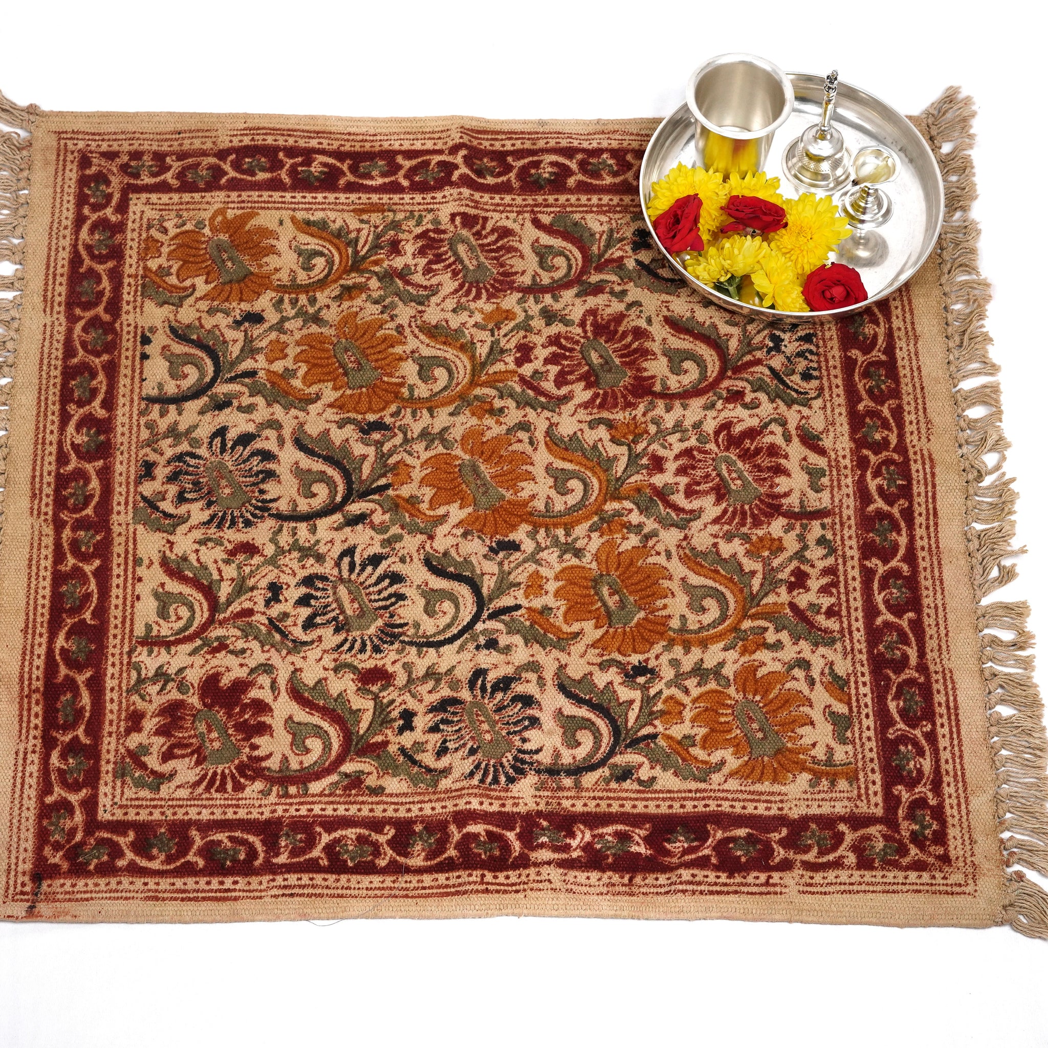 Kalamkari Block Printed Cotton Mat (26/22inches)