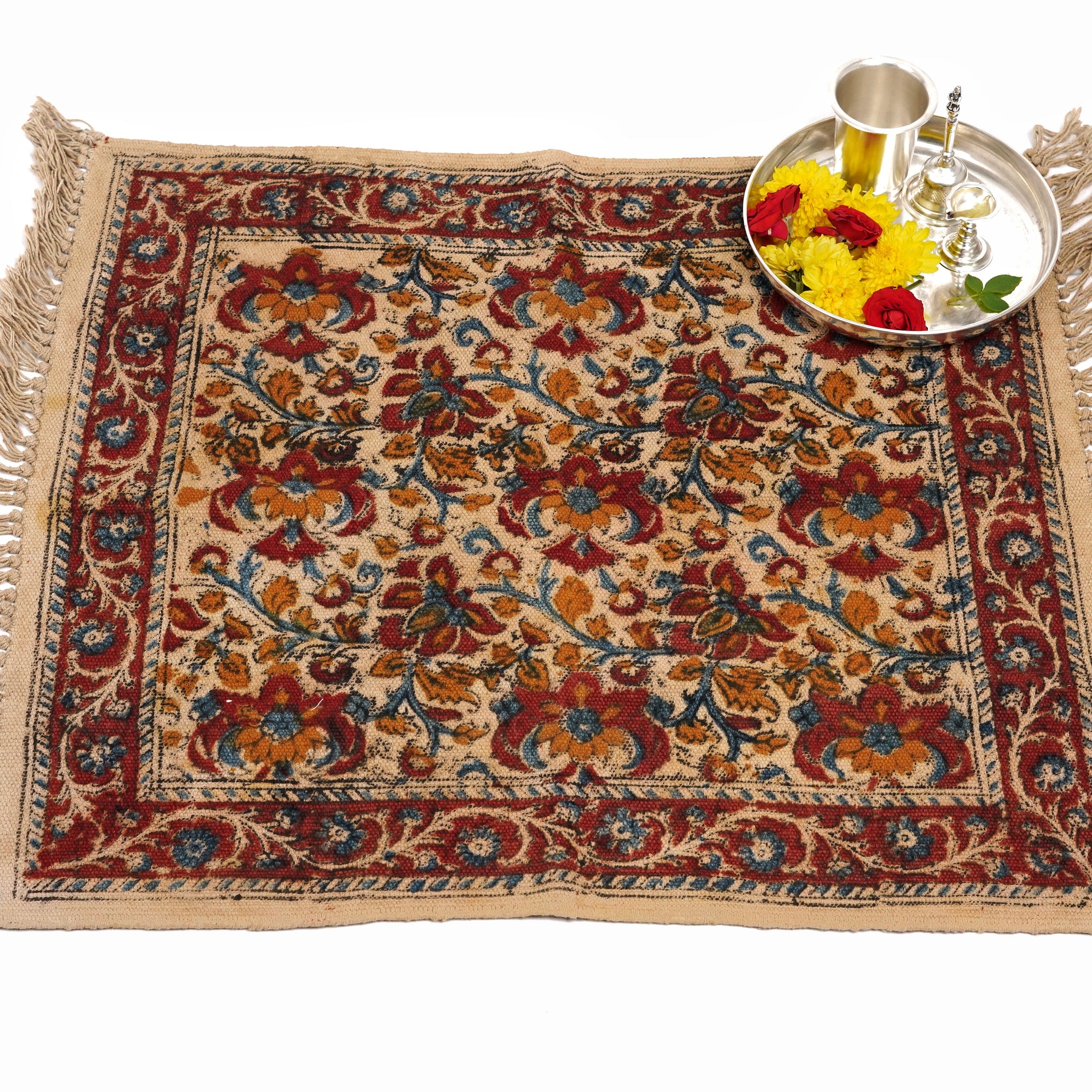 Kalamkari Block Printed Cotton Mat (26/22inches)