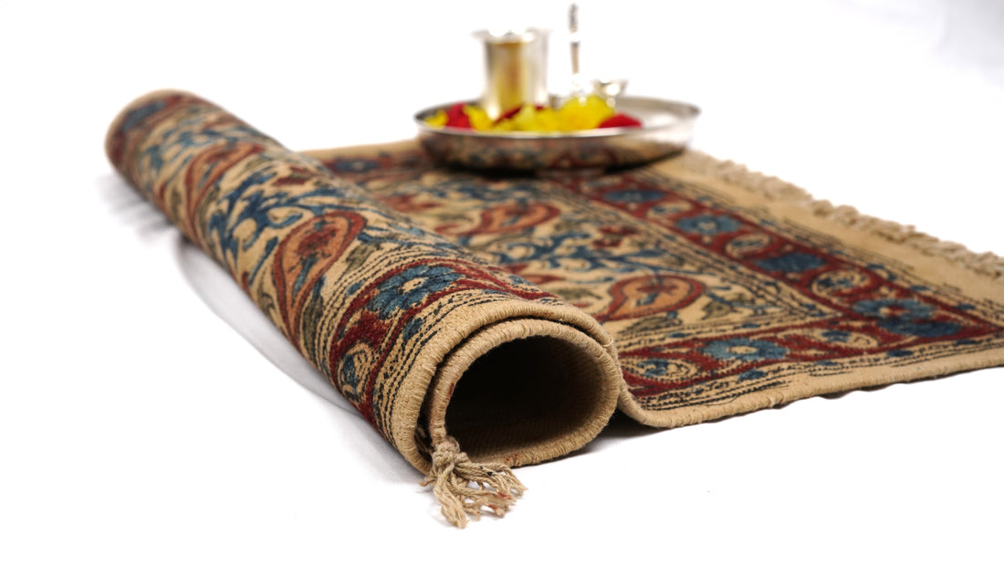 Kalamkari Yellow Block Printed Cotton Mat (26/22inches)