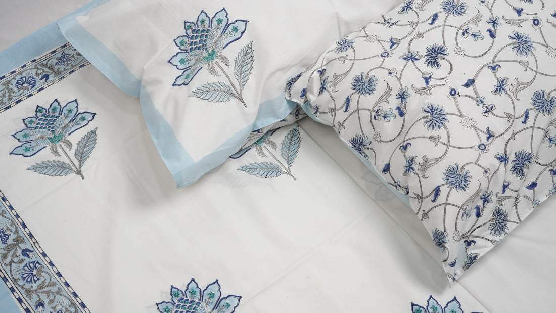 Tehzeeb Queen Size Bedsheet - Cotton Hand Block Print