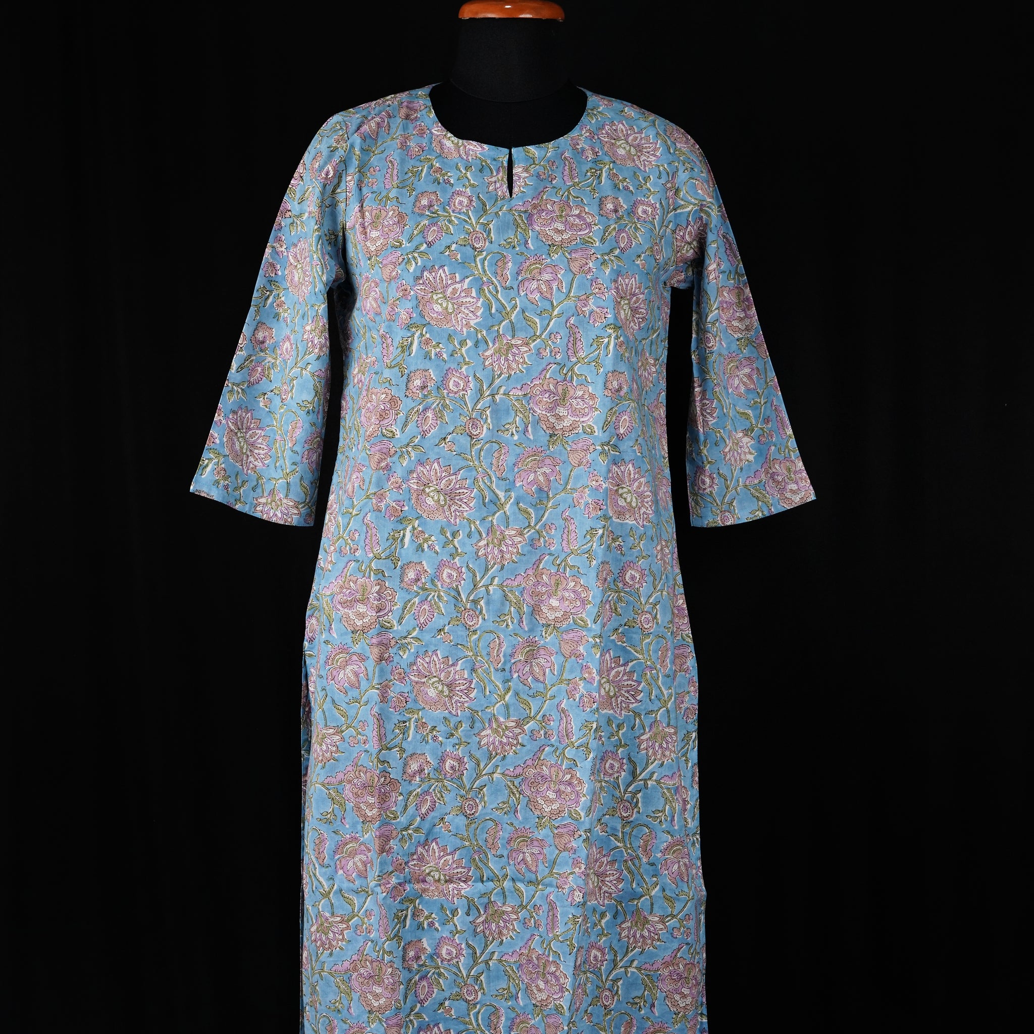 Neel Hand BlockPrint Cotton Long Kurta