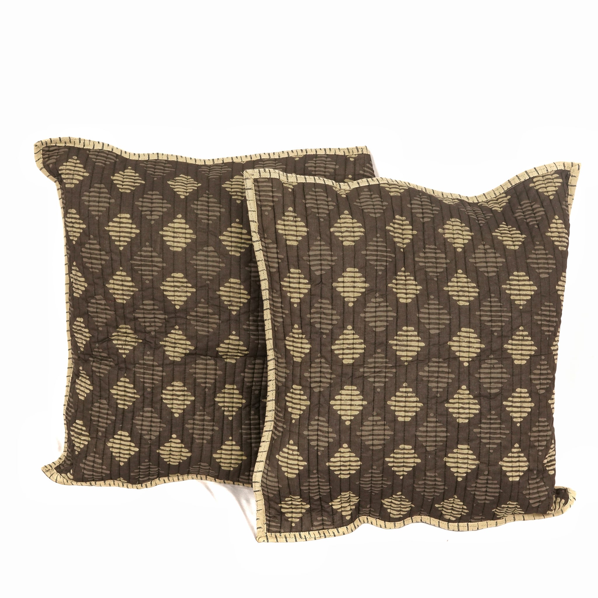 Baavli Quilted Cushion Cover Mul Cotton Brown