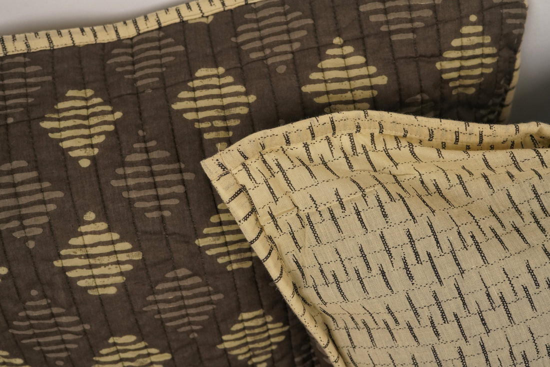 Baavli Quilted Cushion Cover Mul Cotton Brown