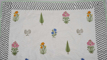 Green and White Multi Design Block Print Dohar