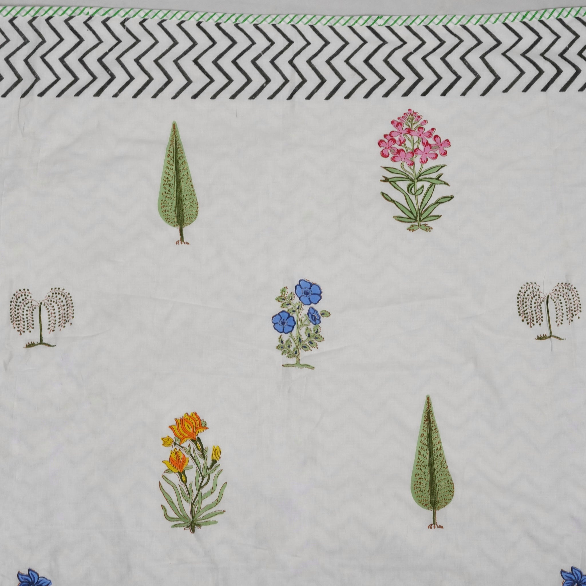Green and White Multi Design Block Print Dohar