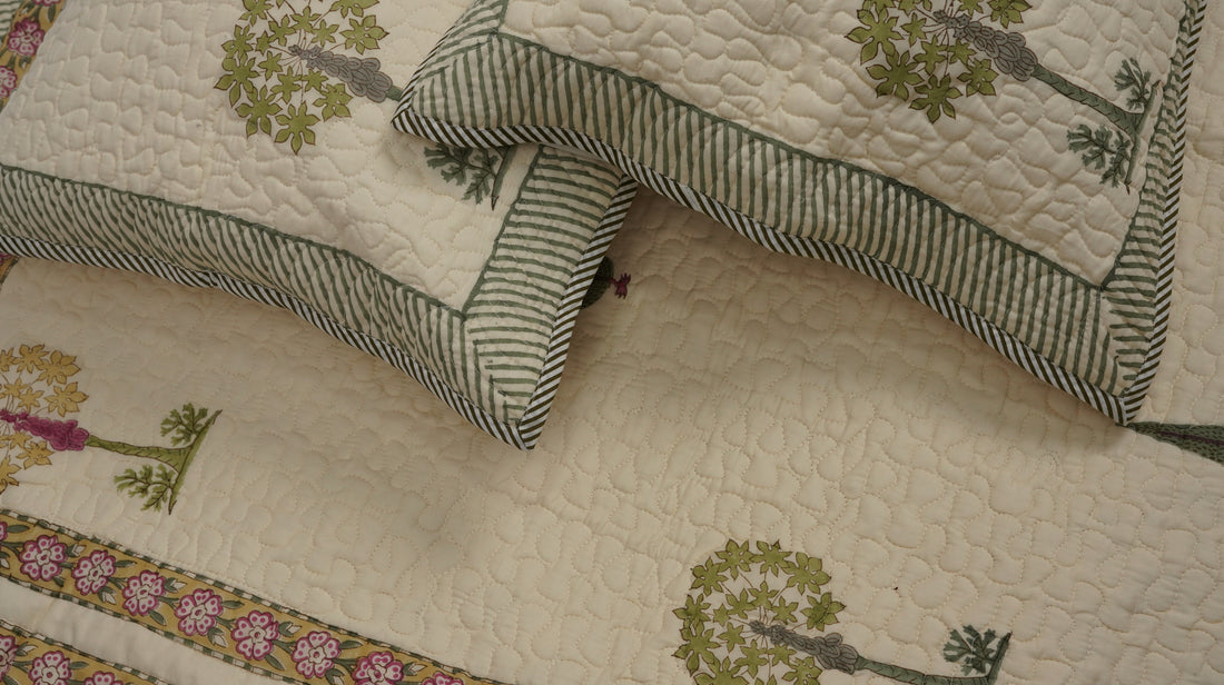 Vanalata Quilted Bedcover - Hand Block Print