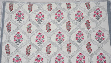Red Flower and Bush Block Print Dohar