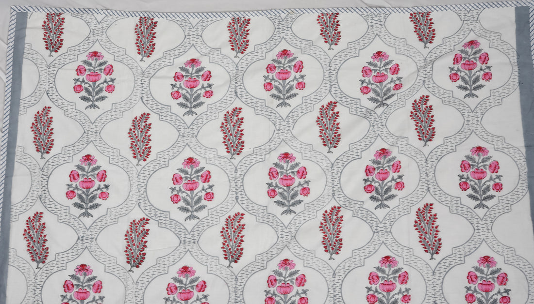 Red Flower and Bush Block Print Dohar