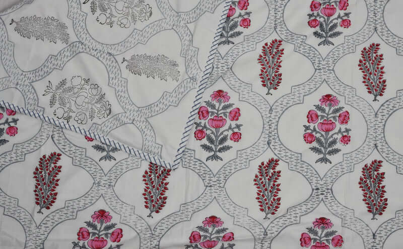 Red Flower and Bush Block Print Dohar