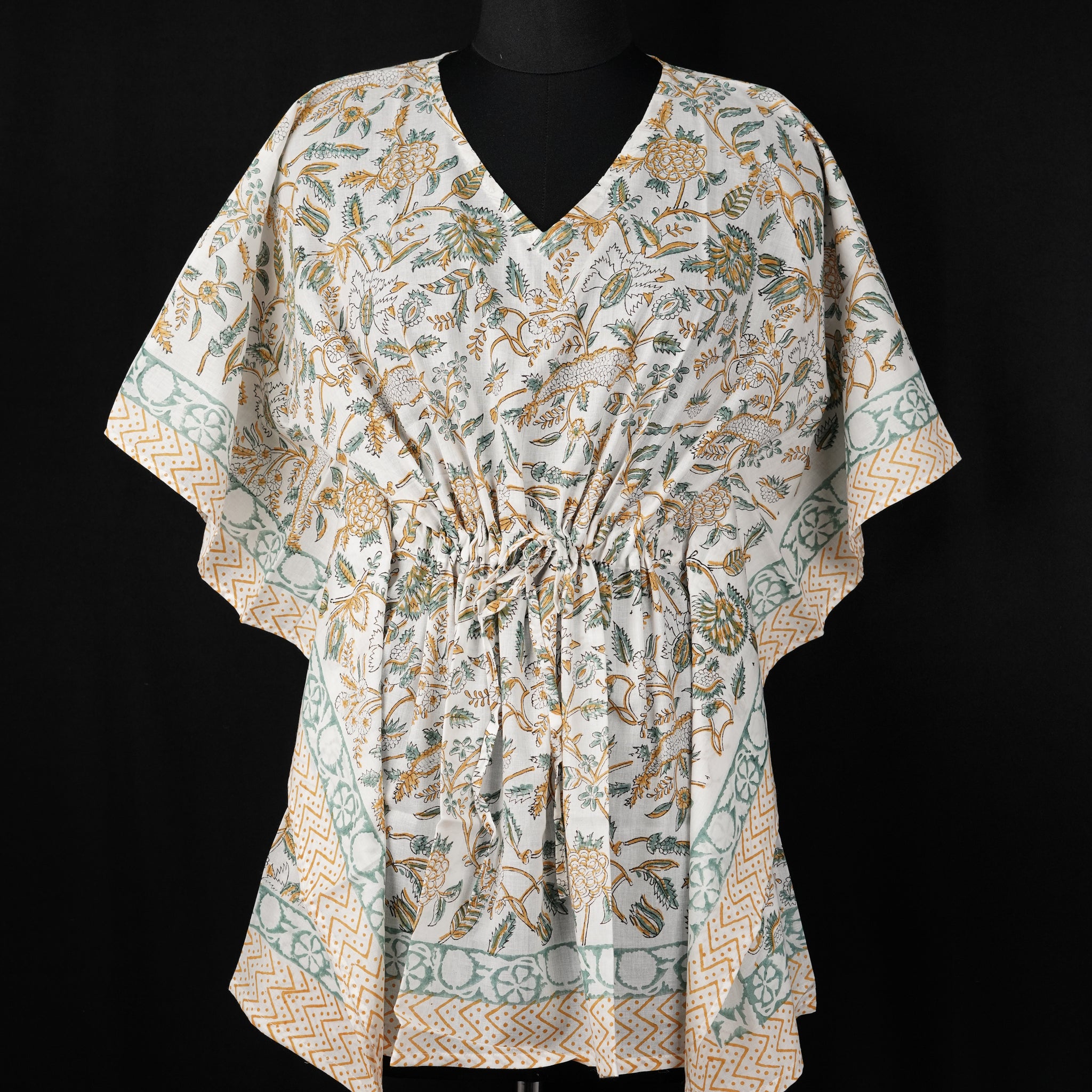 Kaira Hand Block Print Mul Cotton Short Kaftan