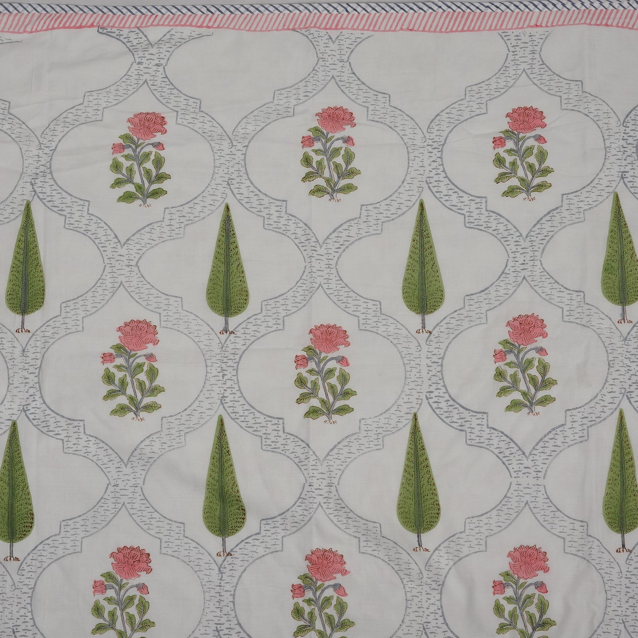 Green Tree and Flower Block Print Dohar