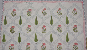 Green Tree and Flower Block Print Dohar