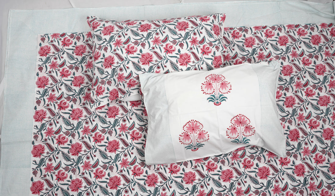 Rangphool Queen Size Bedsheet - Cotton Hand Block Print